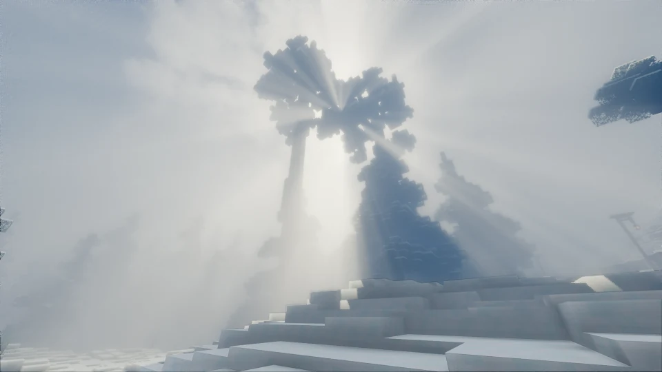 Зимний биом с лучами солнца на сервере CUBOMetre