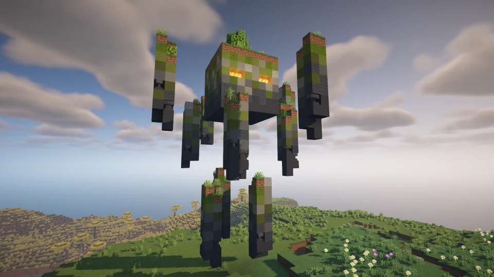 Летающий мшистый голем над равниной CUBOMetre